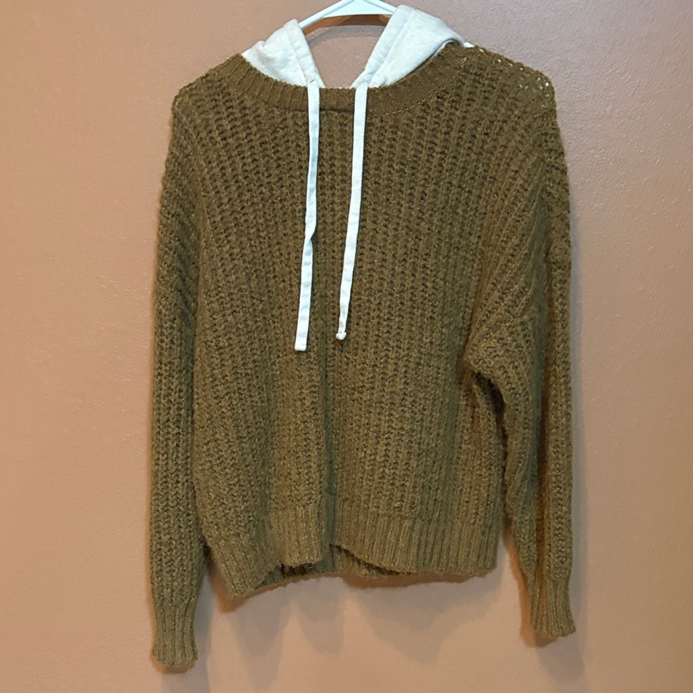 Aerie Brown and Cream Knit Hoodie